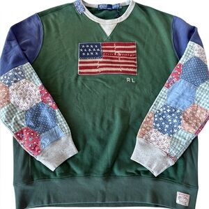 Polo Ralph Lauren Patchwork Paneled Crewneck Sweatshirt with USA Flag Patch XL
